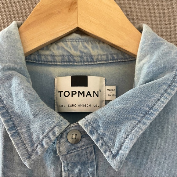 TopMan Fitted Denim Button Down - Picture 2 of 3